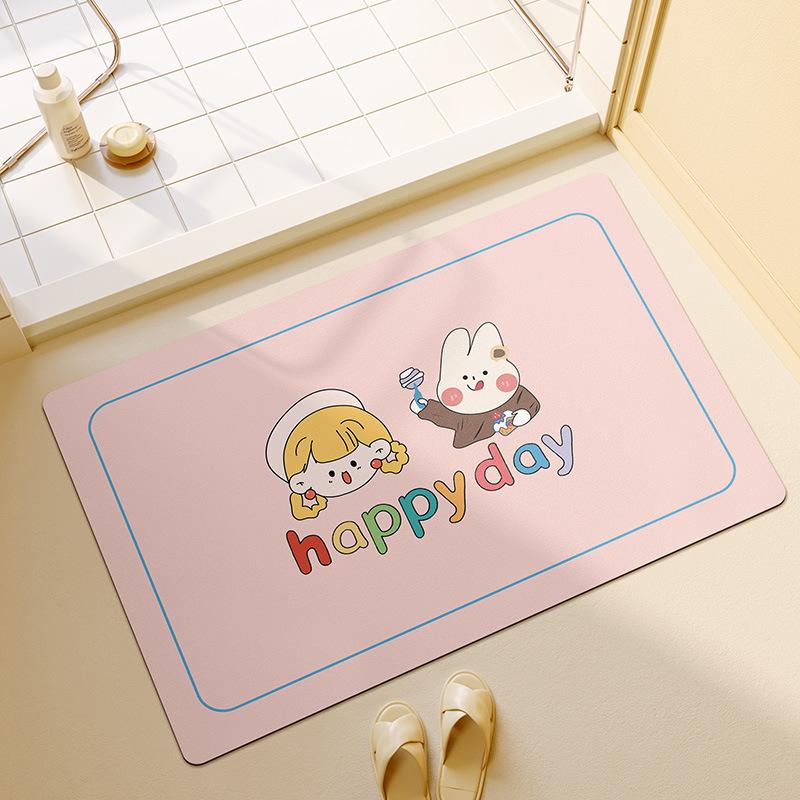 Cute Cartoon Bathroom Bathroom Door  Elderly Pregnant Woman Anti-slip Floor Mat Diatom Mud Water-absorbing Foot Mat