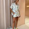 Women's Loose Fit Two Piece Matching Set Short Sleeve Shirt High Waist Printed Shorts Ocean Fish Print Leisure Co-ord Outfit for Summer Vacation