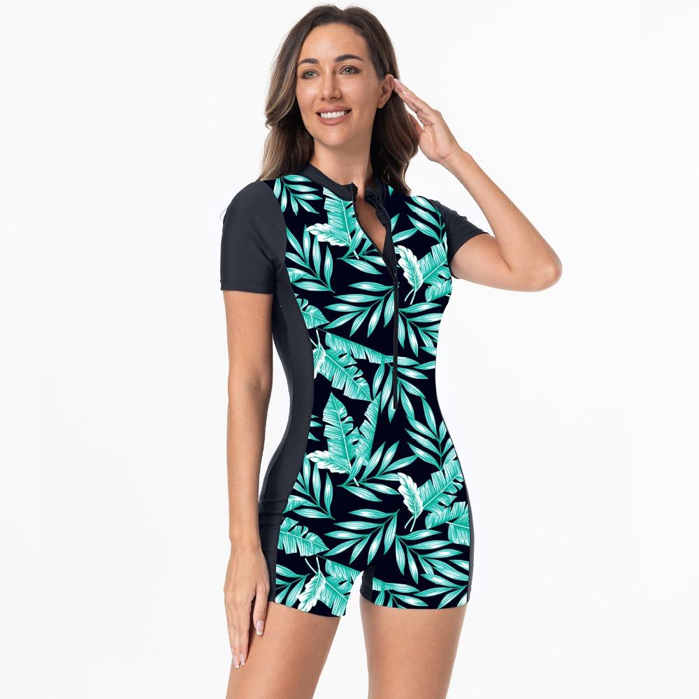 European and American Onesie Printed Sports Women's Clothing Slim and Thin Surf Clothing Swimming Clothing