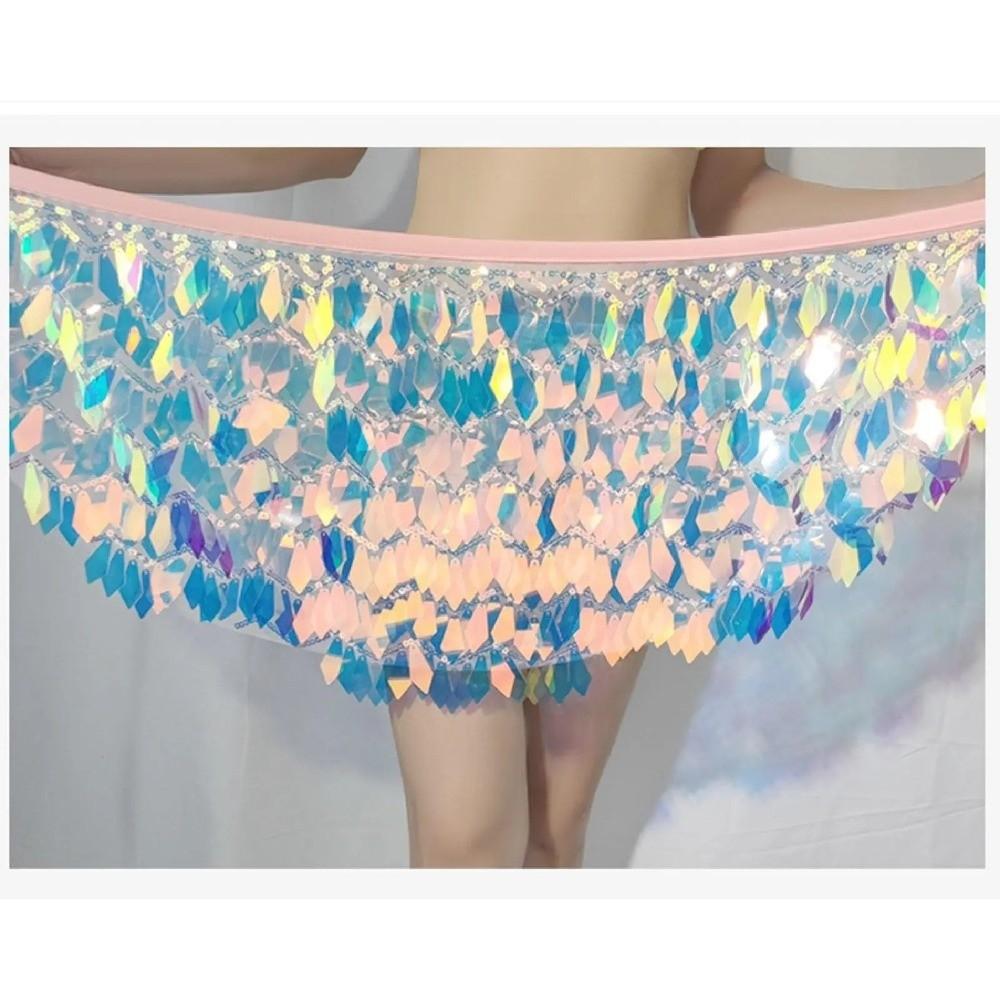 Holographic Sequin Sequin Mini Skirt Lace-Up Design Performance Costume Skirt  Dance Performance