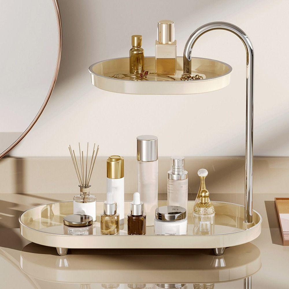 Stylish Modern Tabletop Rack Removable Double Layer Storage Rack Space-Saving Makeup Display Makeup Display Stand Bathroom