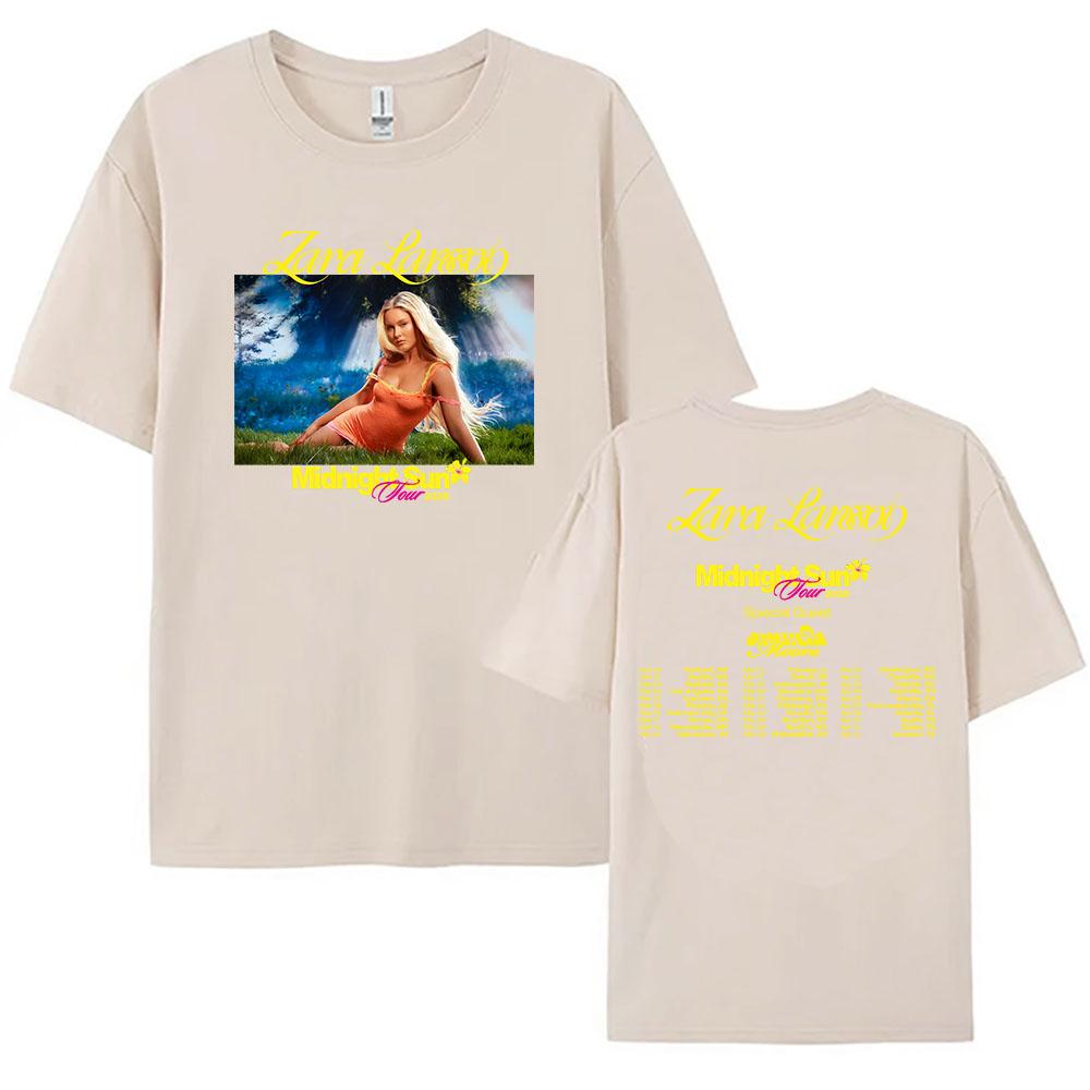 Zara Larsson Midnight Sun Tour 2026 Koszulka Krótki Rękaw Unisex Letnie Koszulki Bawełna Casual Damska/Męska Koszulka Koszulki z Nadrukiem
