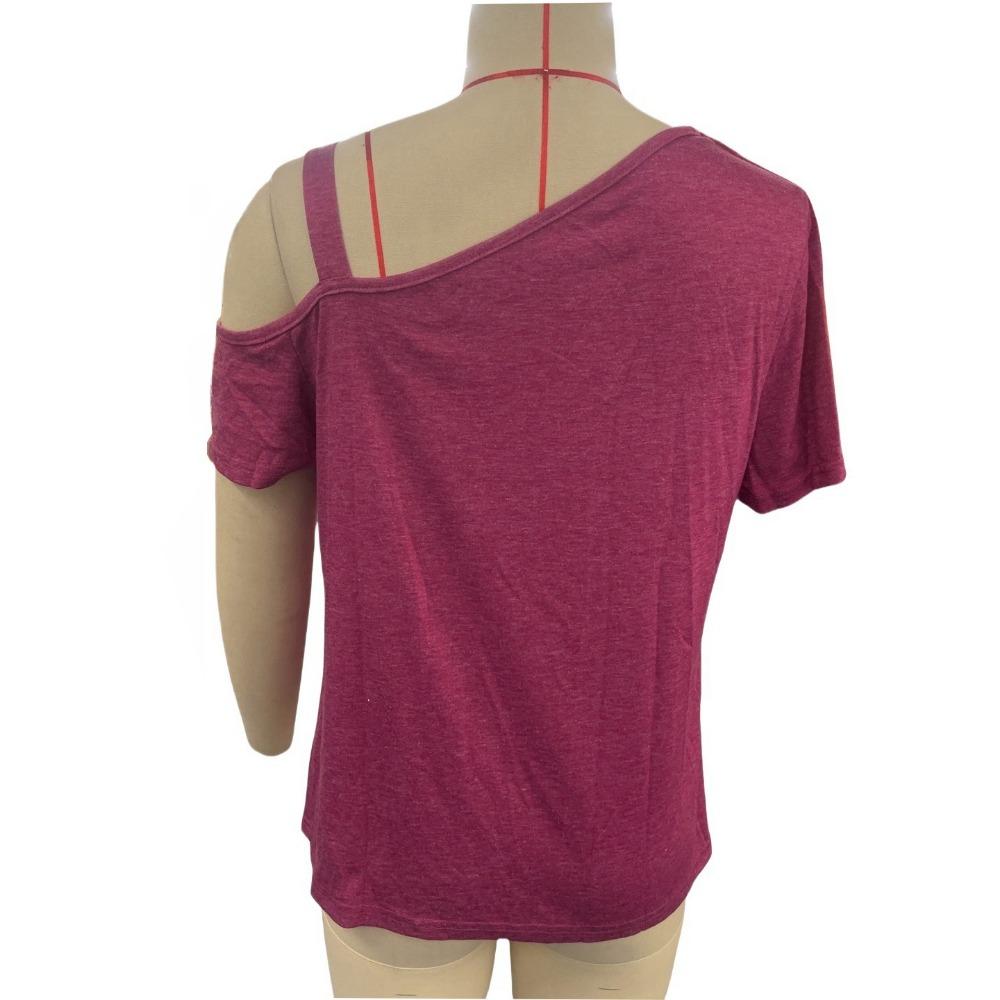 Women's Asymmetric Strapless Metal Single Button Loose Short Sleeve Skinny T-Shirt