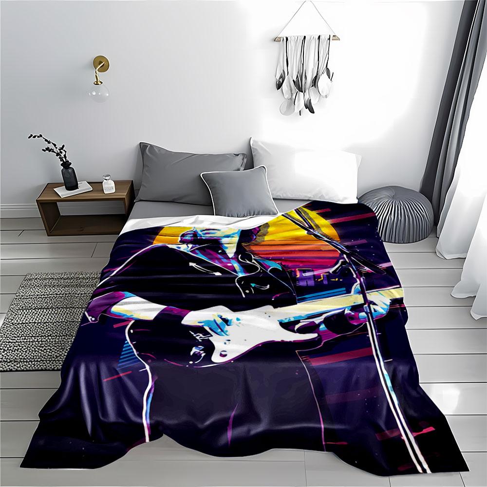 Retro Guitarist Neon Art Blanket for all seasons blanket lunch break throw gift