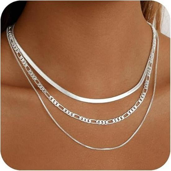 Retro European & American Multi-Style Snake Bone & Bead Sparkling Necklace Clavicle Chain серебряный