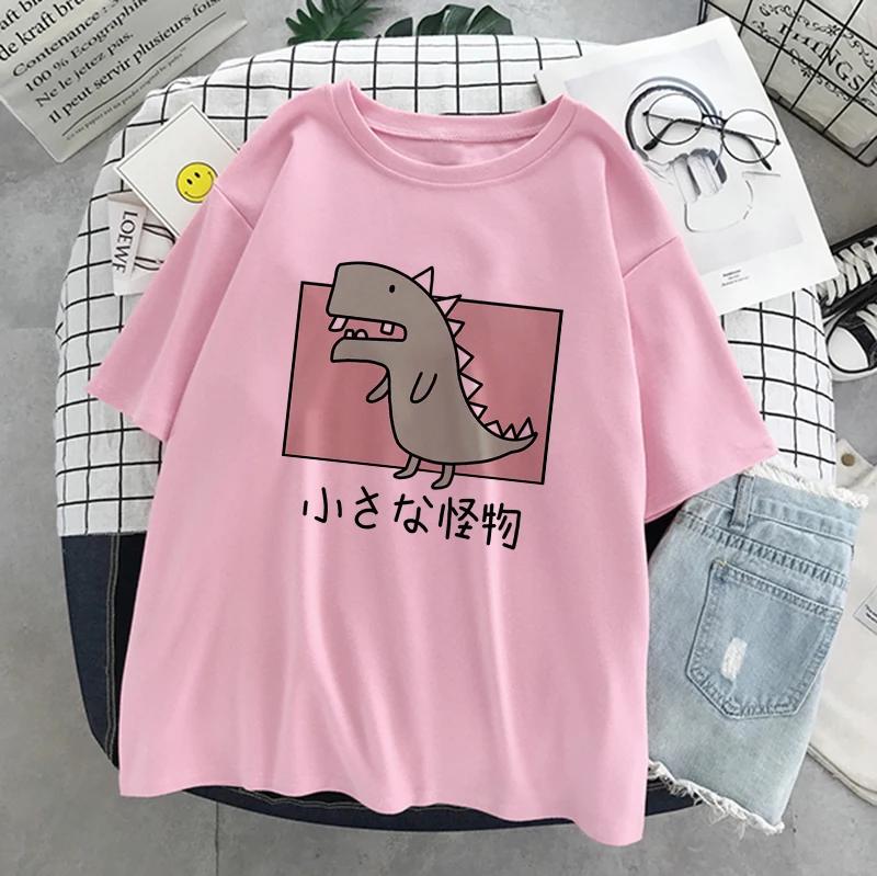 Dinosaur Summer New Cartoon Casual Punk Women T-shirt Short Sleeve Harajuku Vintage Fun Fashion Ins Cute Sweet Loose