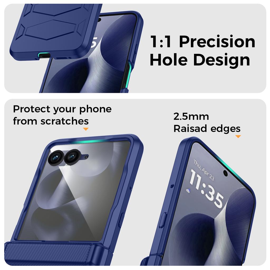 For Motorola Razr 60 Ultra Case with Hinge Protection, Built-in Screen Protector Shockproof All-Inclusive Phone Cover-Blue