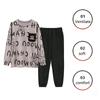 Plus Size Men Pajamas Autumn Winter Long-Sleeved Loose Leisure Cartoon Bear Striped 2PCS/Set Black O-Neck Soft Casual Loungewear