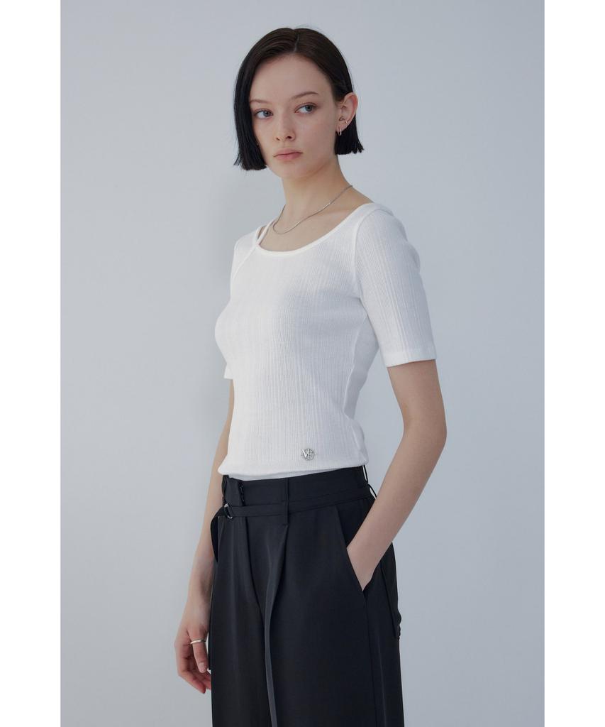 Bobeu Cutout Detail Ribbed T-Shirt_White 7156240002