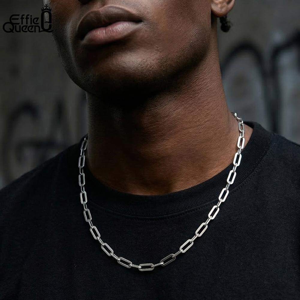 Effie Queen 100% 925 Sterling Silver 12MM Paperclip Chain Necklace for Unisex Jewelry Rhodium Plated Paper Clip Link Chain SC41