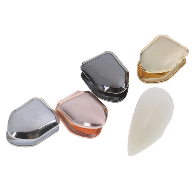 Parrilla de dientes de Hiphop chapada en oro de 14 quilates, tapa de diente pequeña chapada en blanqueamiento falso