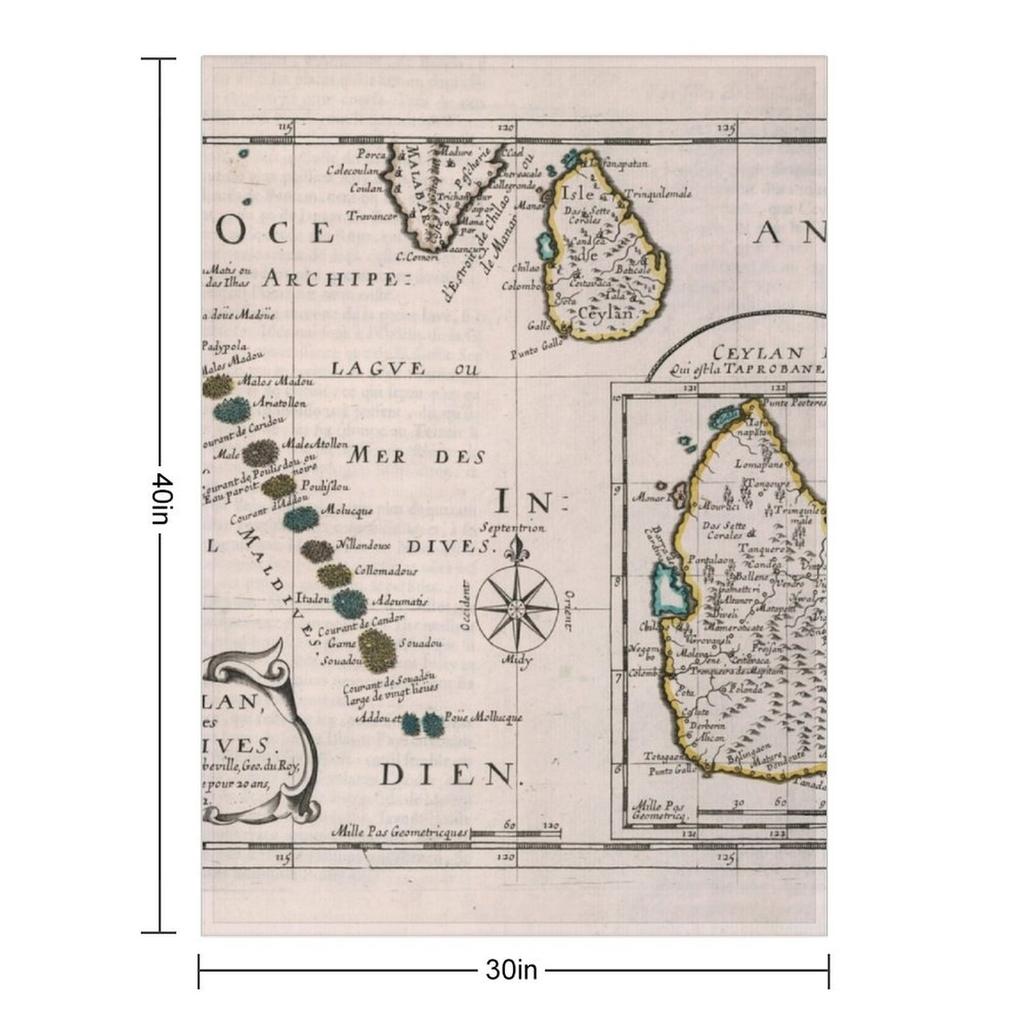 Vintage Maldives and Sri Lanka Map (1652) Throw Blanket Bed covers Thin For Baby Soft Plaid Blankets