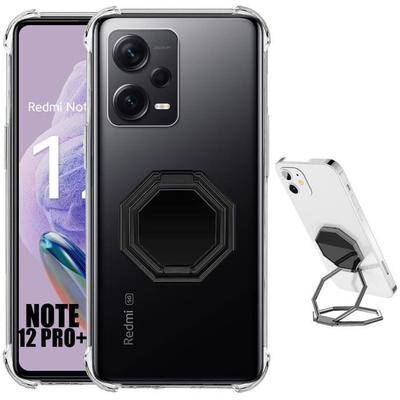 Case - E.F.CONNECTION - For Xiaomi Redmi Note 12 Pro+ 5G - Transparent - Shockproof - Foldable Metal Black Stand