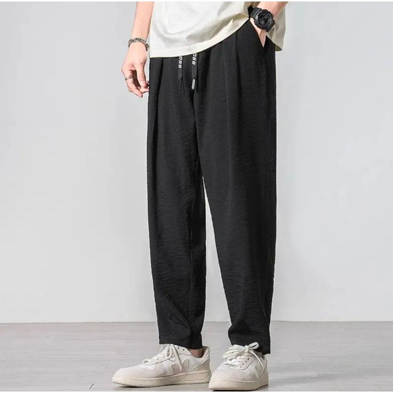 Summer Thin Pants Men's Trendy Brand Loose Large Size Ice Silk Casual Pants Drop Straight Pants