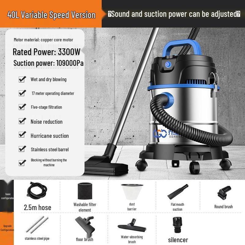 Dual-Use Wet/Dry Industrial Vacuum Cleaner for Home, Commercial, and Car Cleaning with Large Suction