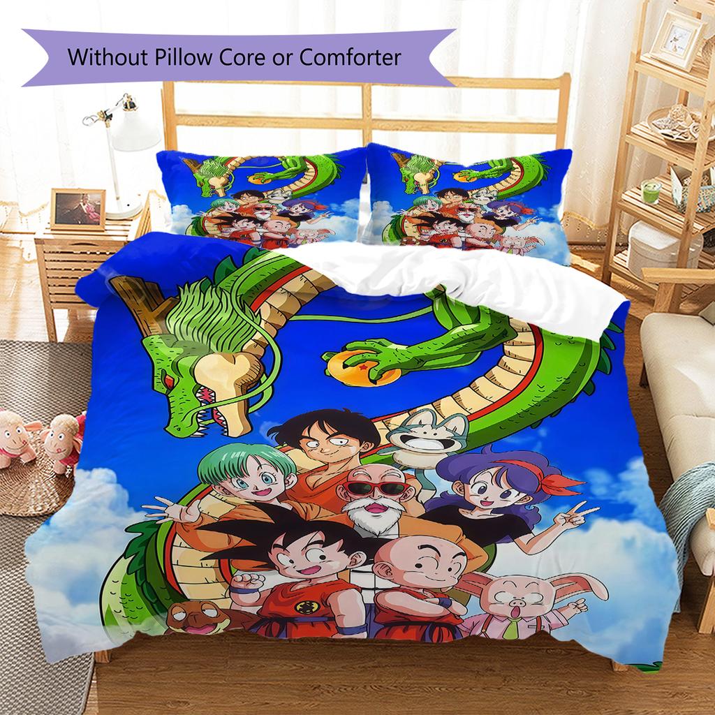 Son Goku Pattern Bedding,Quilt Set Quilt Cover Pillowcase Home Birthday Gift (1 * Duvet Cover + 2 * Pillowcase, Without Core)