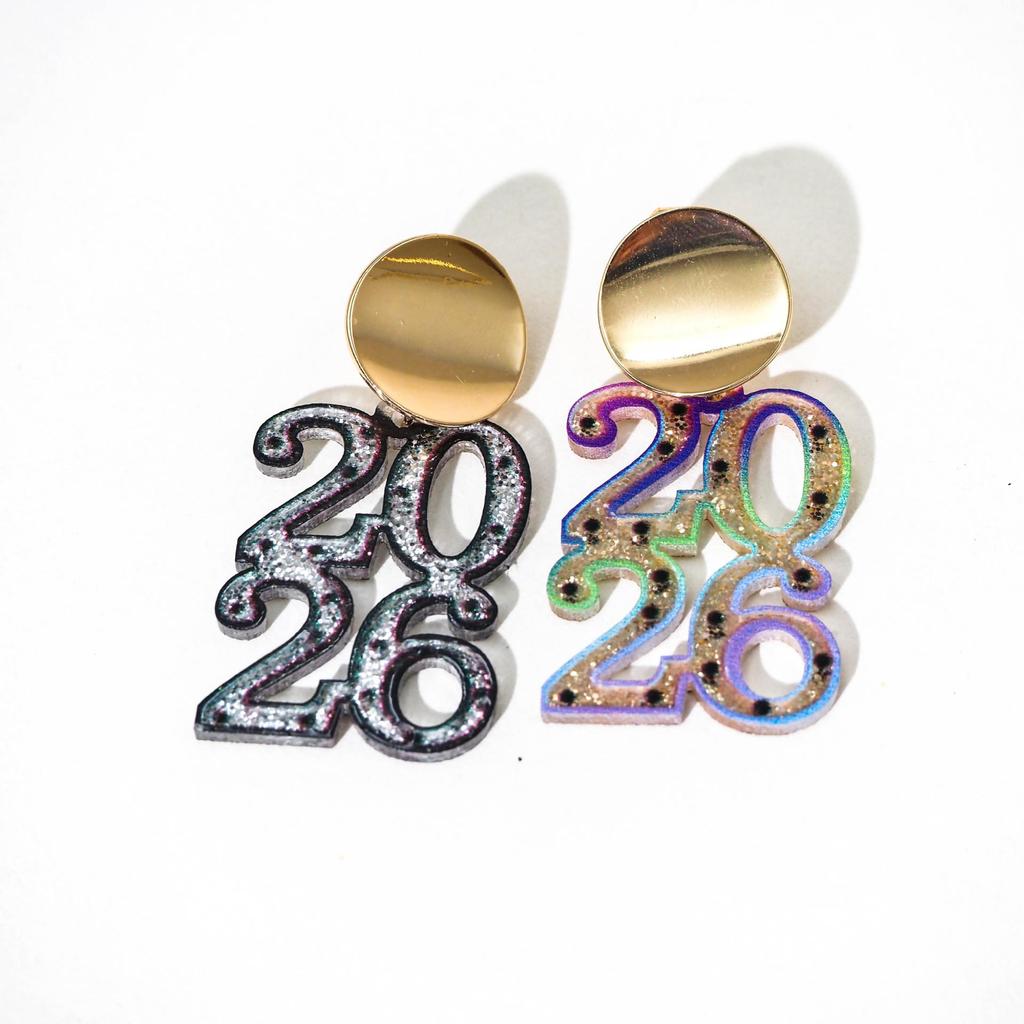 Orecchini in Acrilico con Nappe Glitterate Numero Anno Nuovo 2026
