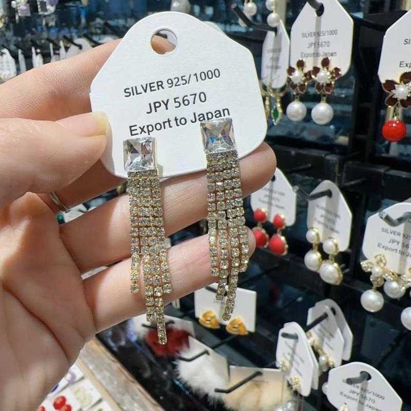 Modische Glitzernde Strass-Ohrhänger mit langen Quasten für Damen Modische Quadratische Zirkonia-Steckohrringe Hochwertiger Schmuck Geschenk für Mädchen