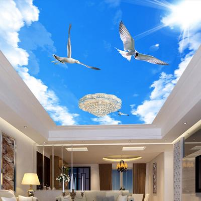 3D Mavi Gökyüzü Duvar Kağıdı Ev Dekor Mavi Gökyüzü Beyaz Bulut Uçan Kuş Tavan Duvar Oturma Odası Yatak Odası Duvar resmi