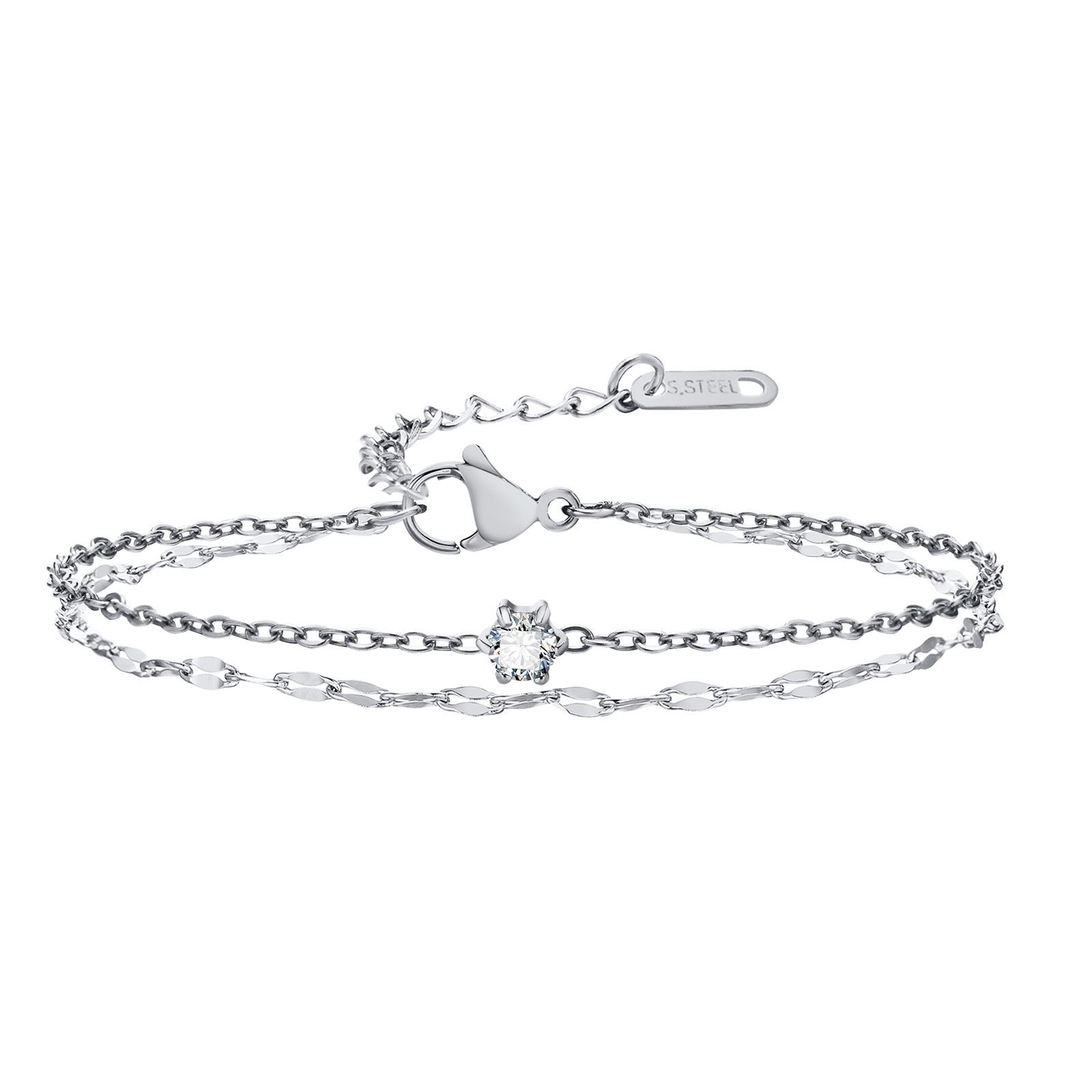 

Double Chain Bracelet Zirconia,Adjustale Link Stainless Steel Stackable Jewelry, Women Girls Sister Mother Chrismas Gift