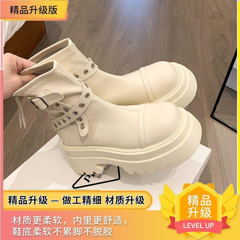 

Fashion Thick soled British style black women s 2025 autumn new height increasing versatile retro thin short boots slim boots 40