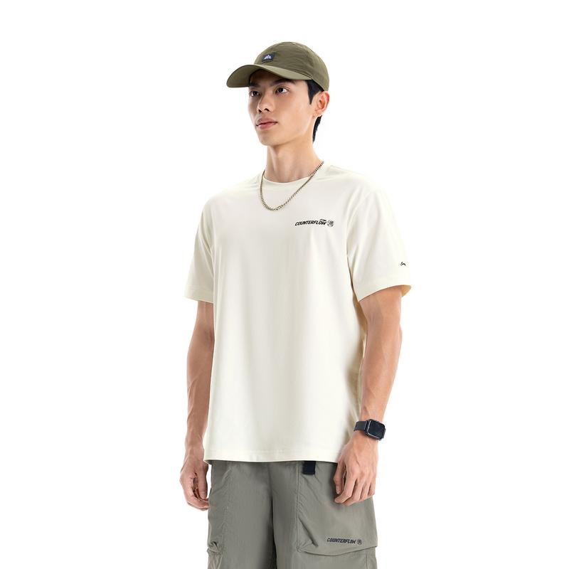 Li-Ning Outdoor CF Quick-Dry Cool Round Neck T-Shirt With Solid Color Letter Logo Men Tops Off-White ATSW031-1
