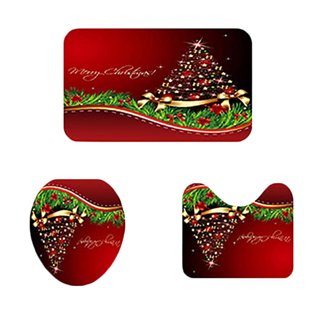 

3 Pieces of Christmas Decorations Non-slip Floor Mat Toilet Mat Bath Mat Set Soft