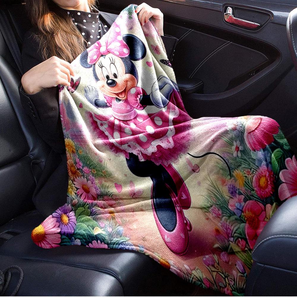1pc Flannel Minnie Mouse Pink Polka Dot Bedding Throw Blanket Sofa Cover Gift Home Decor Lightweight Soft Warm Throw Blanket Suitable