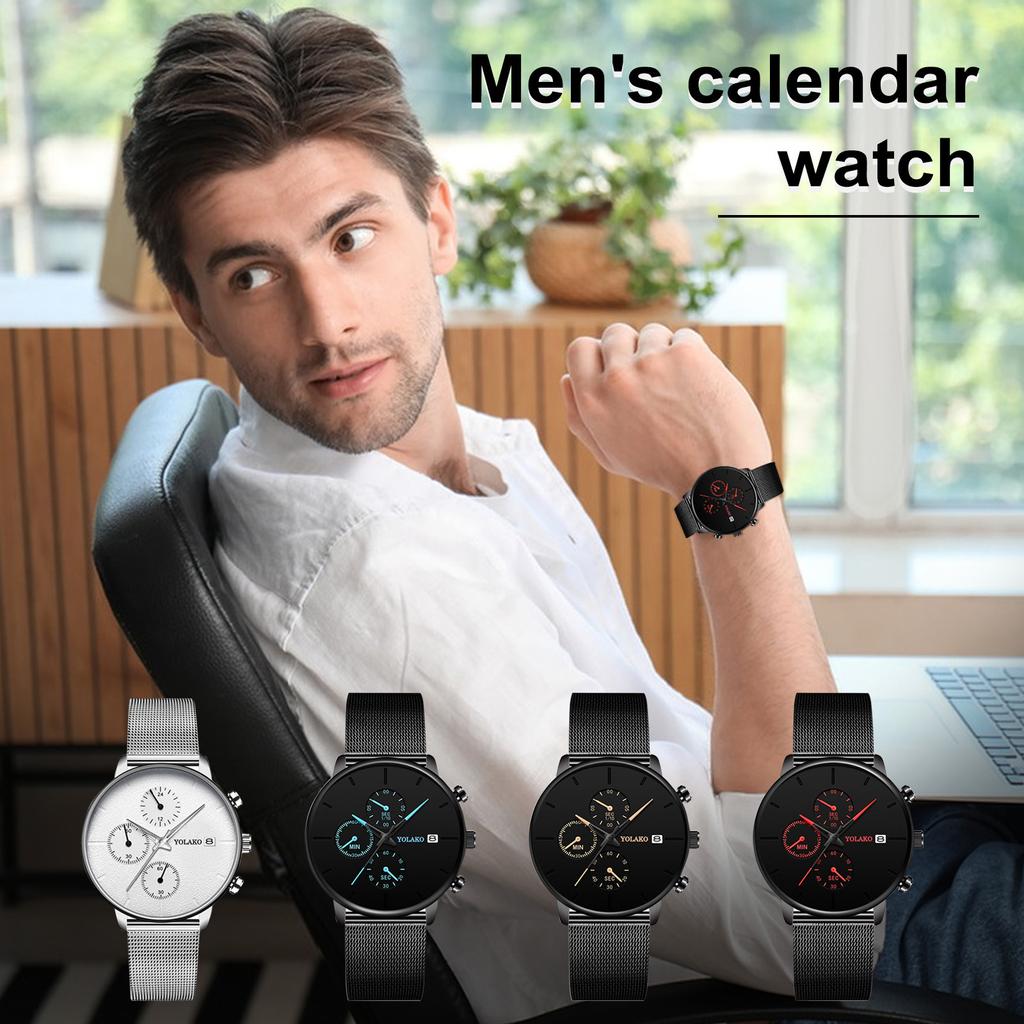 Men's Watches, Stylish Quartz Watches, Mesh Stainless Steel Watches, Waterproof Chronograph Watches With Automatic Date, Men's Stylish Casual Watches