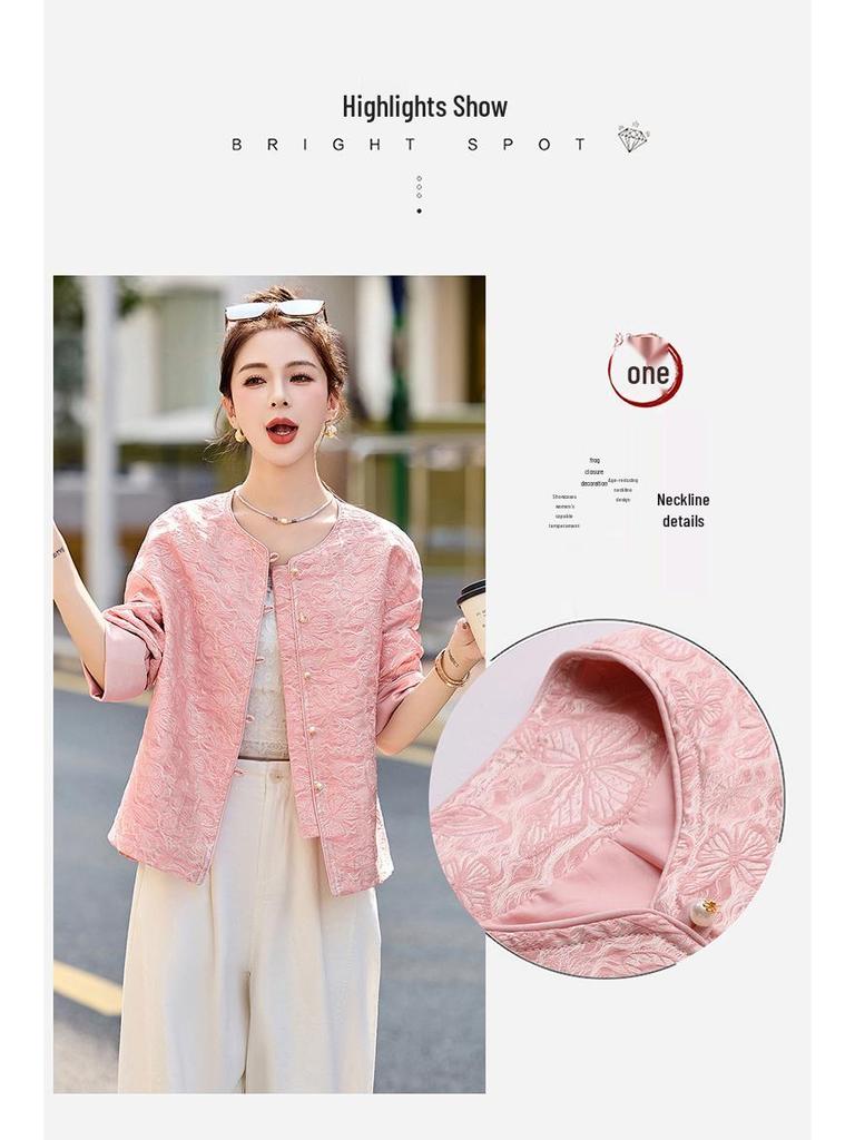 Spring 2025 Women's Chinese-Style Jacquard Round Neck Single-Breasted Short Jacket YB8863