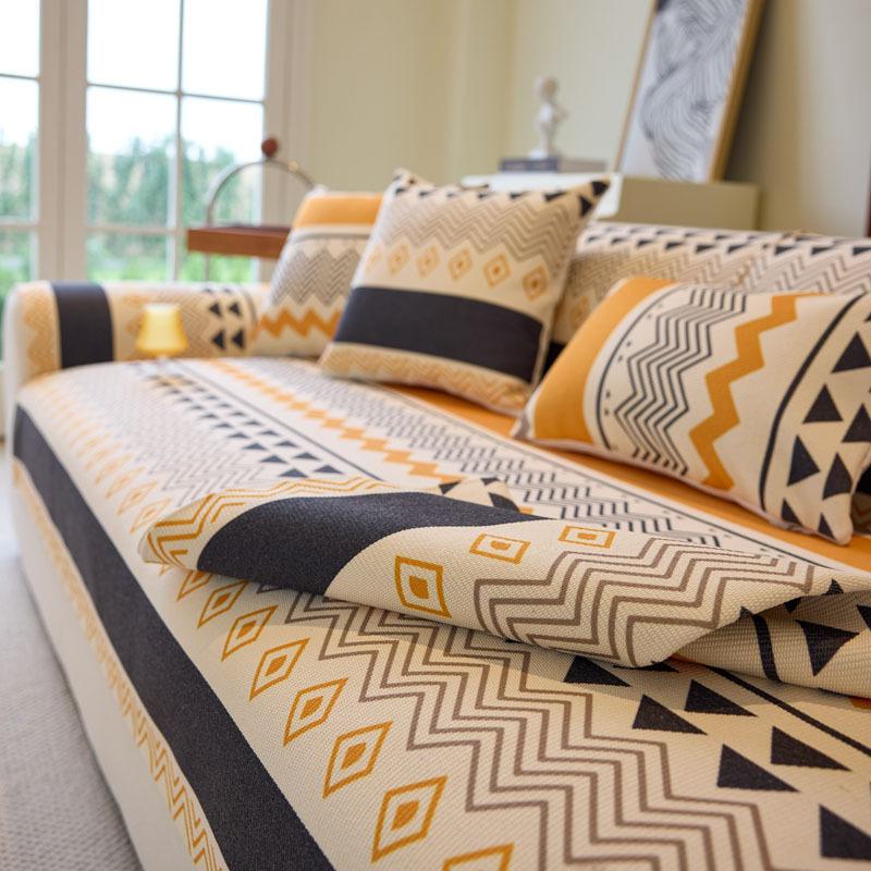 

Скандинавские полосатые диванные подушки из хлопка и льна, универсальные для четырех сезонов, противоскользящие и пыленепроницаемые, кожаные для чехла на диван для гостиной 65x65