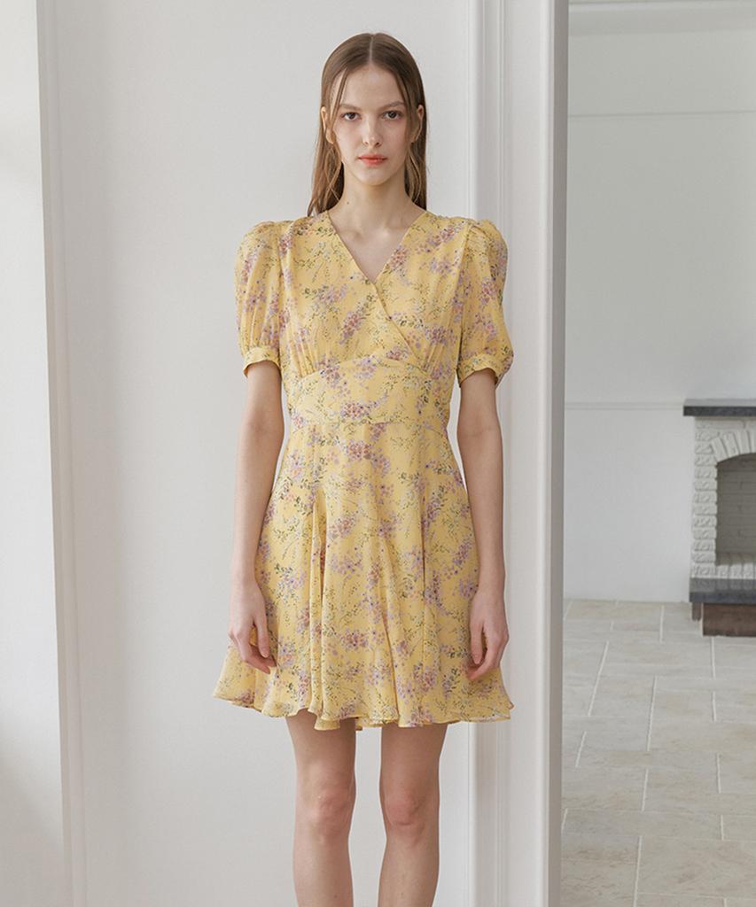 VEM.VER Half Sleeve Chiffon Flare Dress_Yellow
