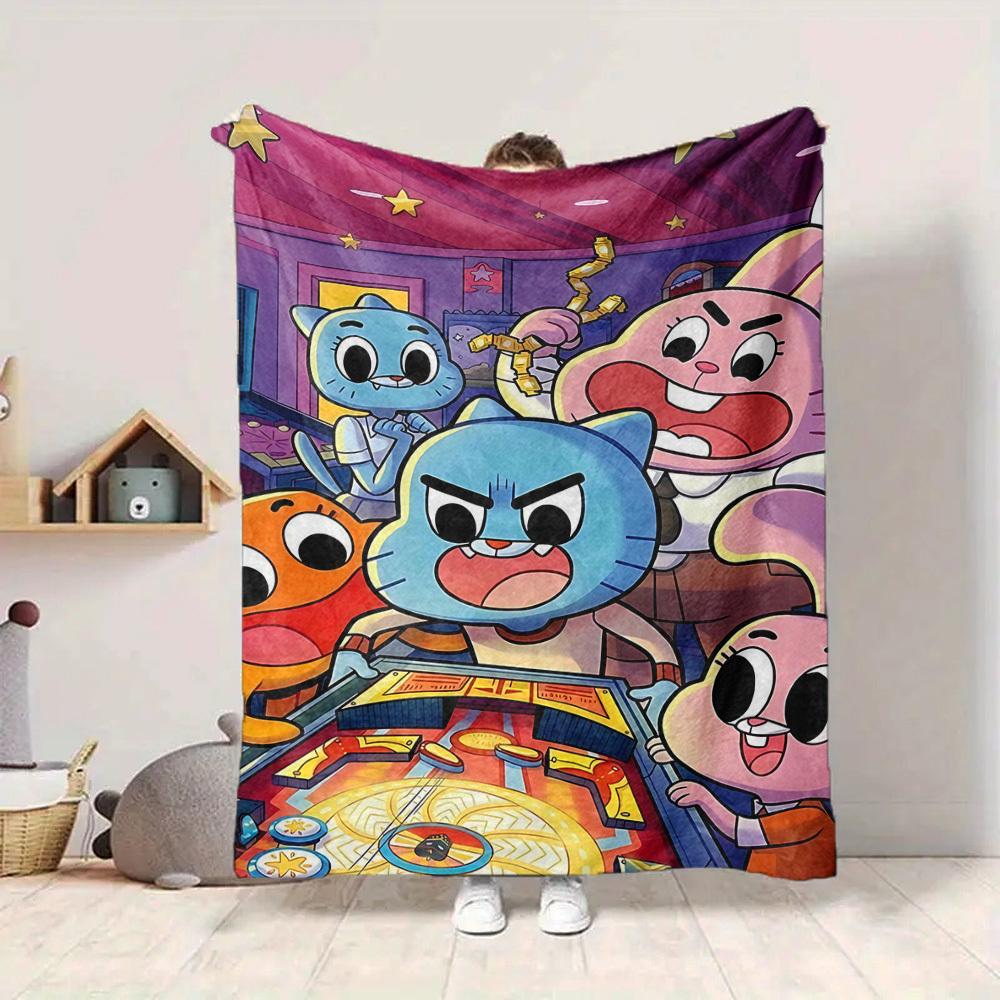 1pc The Amazing World of Gumball Cozy Print Blanket Lightweight Warm Flannel Throw Blanket For Sofa, Bed, Living Room