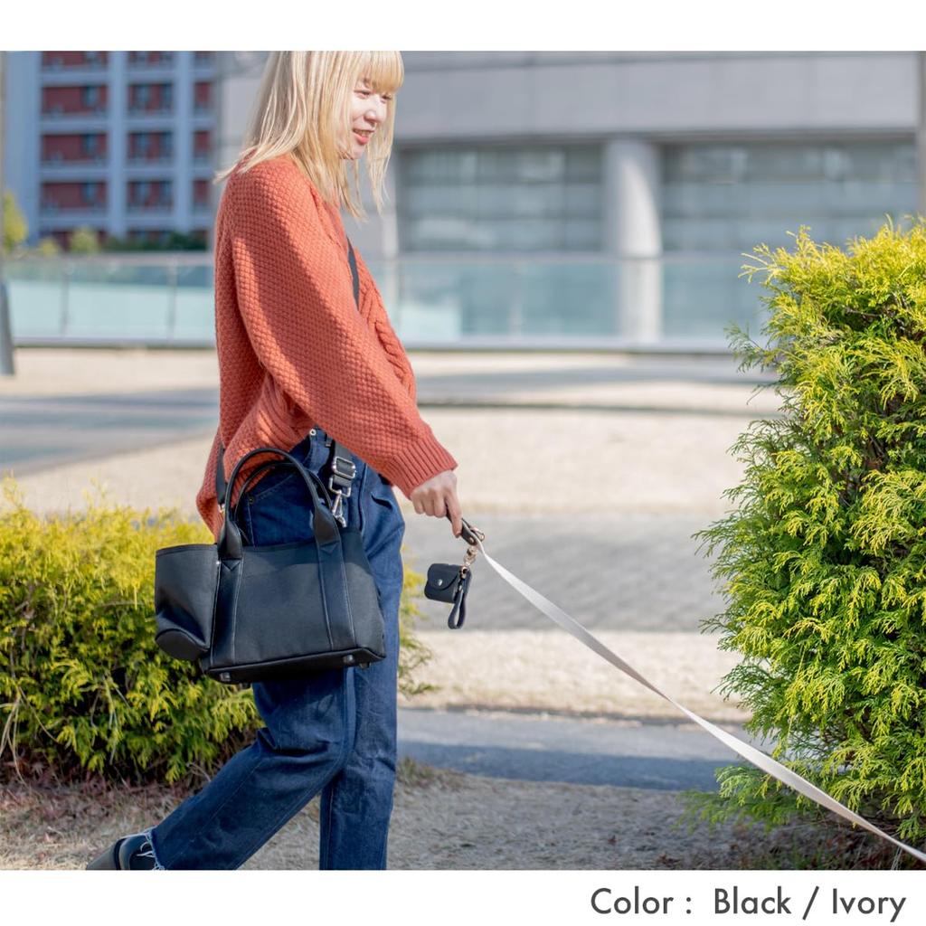 Lead for small and made of plain for double attaches to ivory A [RafiCaro] dogs, medium-sized dogs, cowhide, stylish, flat, weave, durable,