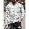 T Shirts for Man Geometric Block 3D Print Autumn Long Sleeve T-Shirt Pullover Casual Male Tops Street Lightweight Men's Clothes