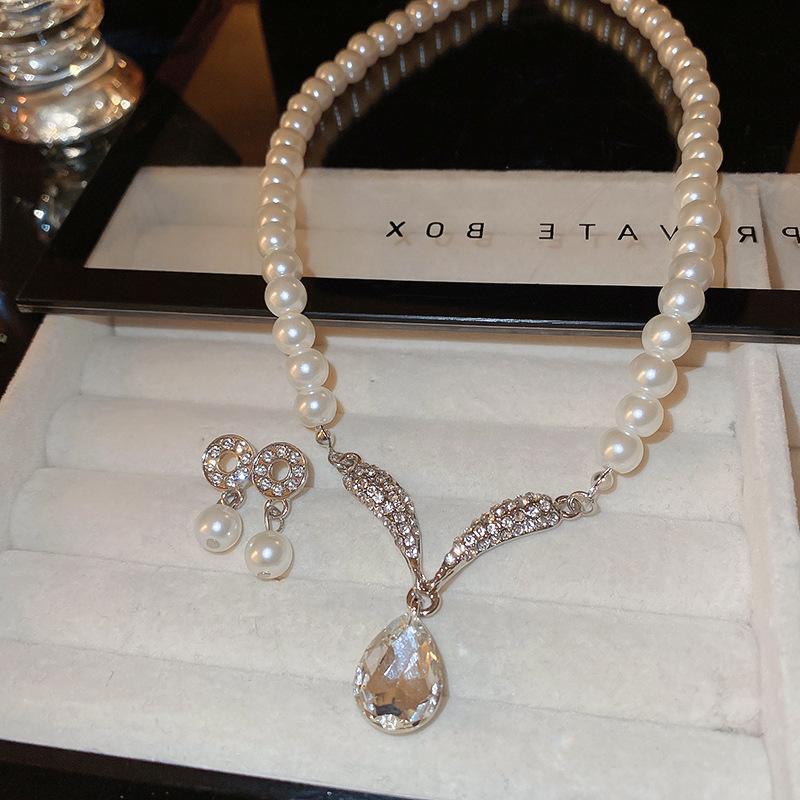 French court style zircon flower fringed pearl necklace women s exquisite sweater chain necklace