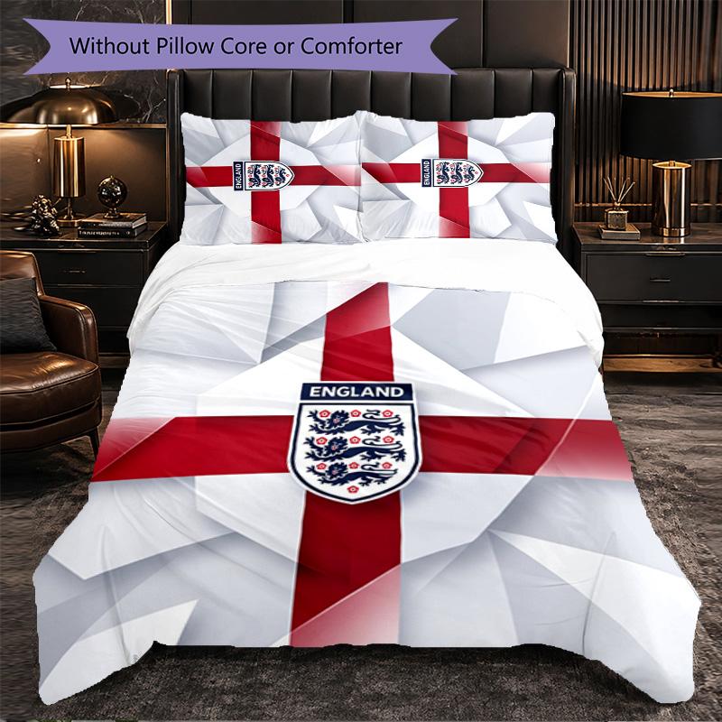 England Football Pattern 3 Pieces Bedding Set Soft Microfiber Duvet Cover with Pillow Cases for Bedroom
