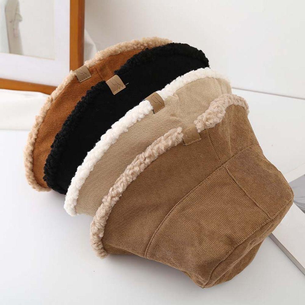 Chapeau Bob Simple en Laine d'Agneau Chapeaux Décontractés pour Femmes Hiver Style Coréen Chapeau de Pêcheur en Peluche Pour Femmes