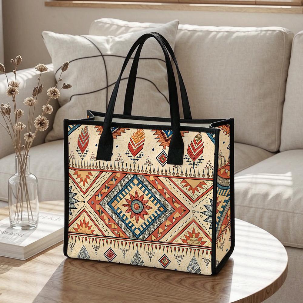 Bohemian Geometric Pattern Tote Bag Casual Ladies Shoulder Handbag for Daily Shopping Travel Use