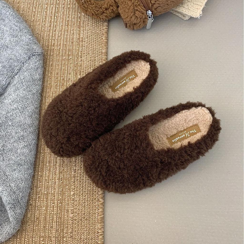 Baotou half slippers outer wear 2025 autumn and winter new comfortable versatile Mao Mao slippers