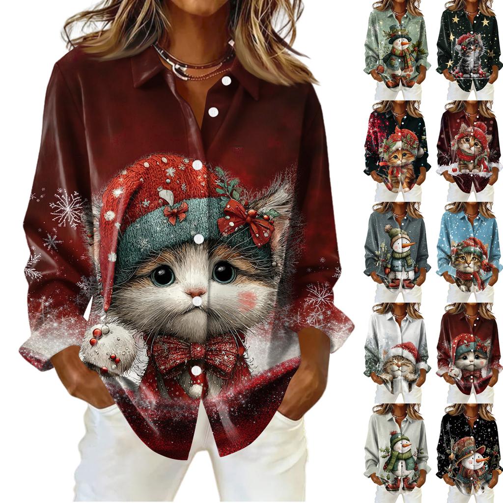 Women's Shirt With Floral Print Buttons, Long Sleeved Casual Regular Shirt Blouses Casual Plus Size Basic Tops