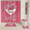 4Pcs Bathroom Shower Curtain Set Pink Flowers Bathroom Curtain With 12 Hooks Non Slip Rugs Toilet Cover Mat Bathroom Partition