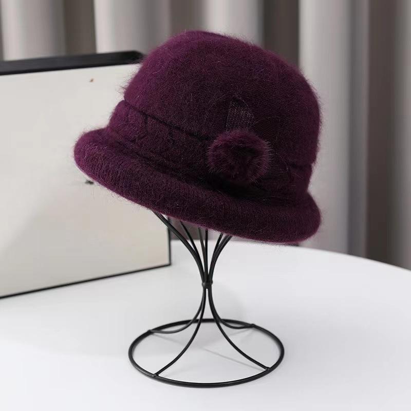 New Autumn and Winter Old Men's Hat for Women Knitted Versatile Warm Korean Version Rabbit Hair Thickened Fashionable Wool Pot Hat Grandma Style