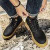 Men's Winter High-Top Genuine Leather Retro Martin Boots with Velvet Lining, British Style, Yellow