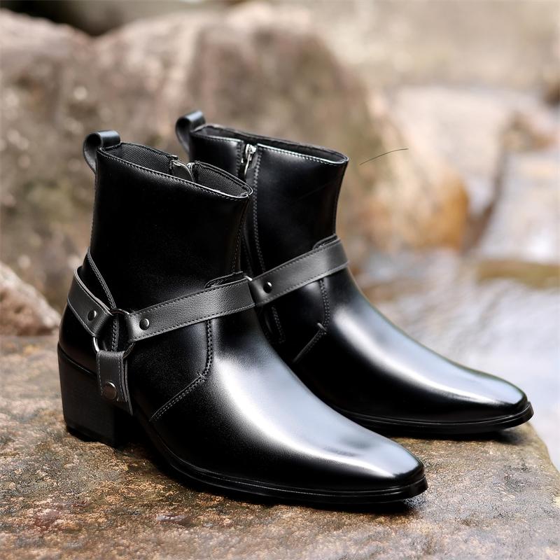 Herren Chelsea Stiefeletten Casual Lederschuhe Western Cowboystiefel Schwarz Braun Reißverschluss Hochzeit Büro Abendschuhe Herren Motorradstiefel