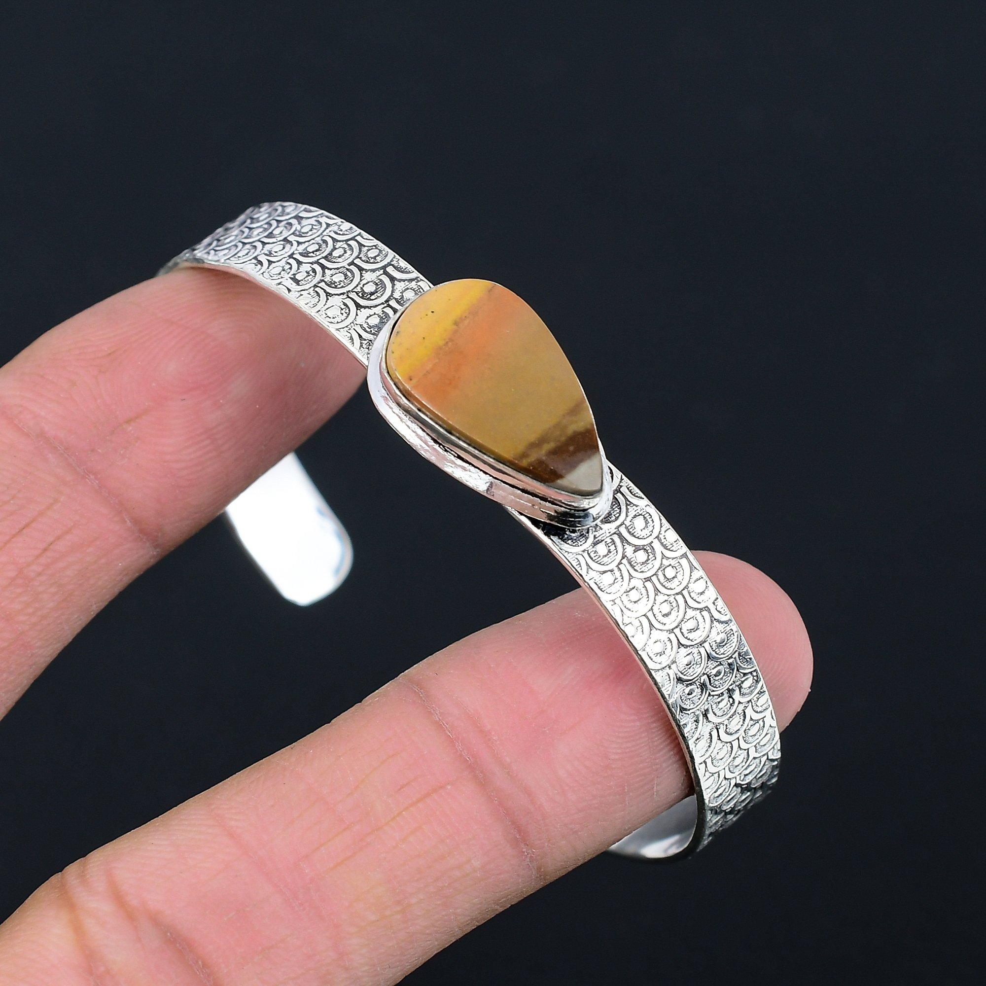 

Mothers day Sale 925 Sterling Silver Landscape Jasper Gemstone Daughter Bangle Adjustable