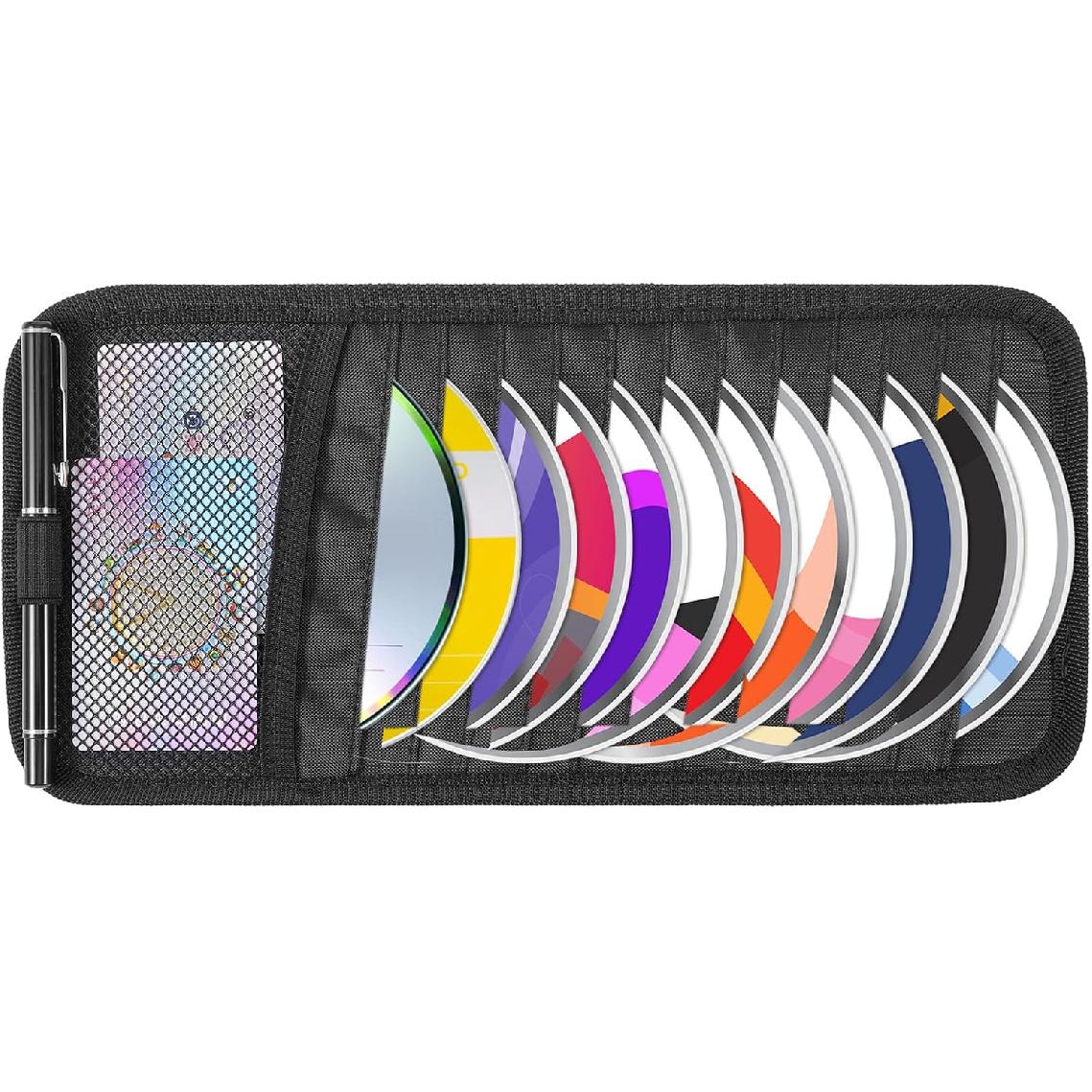 Car CD Case Holder, Vehicle Sun Visor Organizer DVD Vehicle Visor Storage Organizer with 12 DVD Storage Sleeves, 1 Mesh Pocket, 1 Pen Holder and