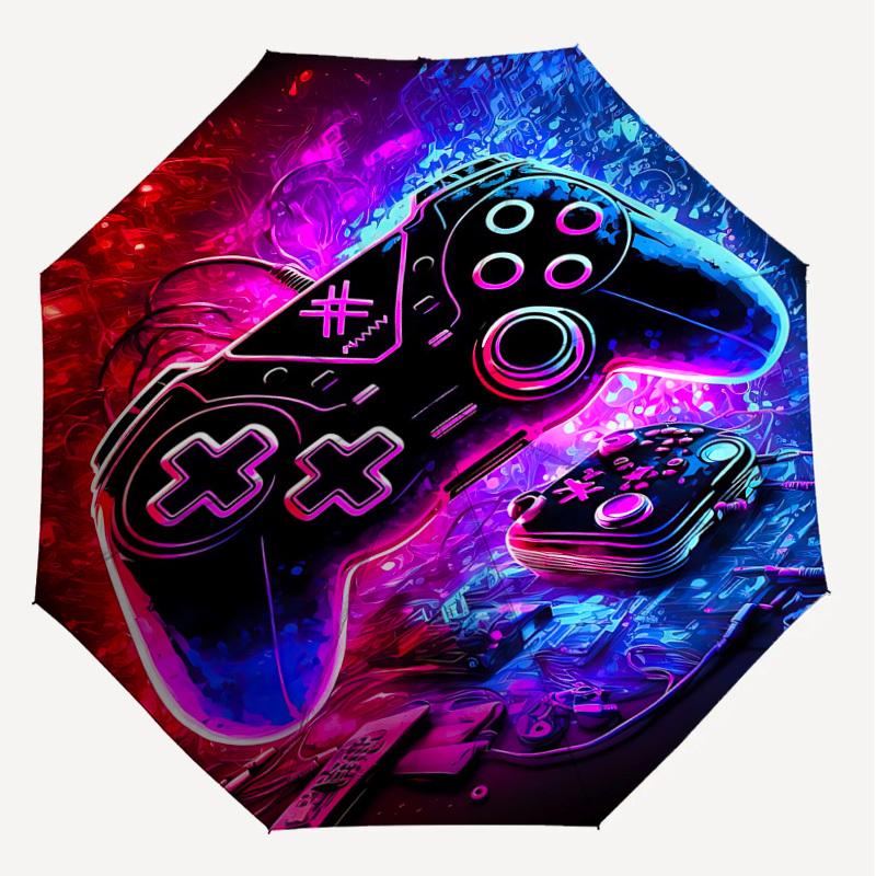 1PC Gamepad Neon Umbrella-8-Rib Reinforced, Automatic Open, Lightweight & Durable, Fashion Accessory for Outdoor, J0348