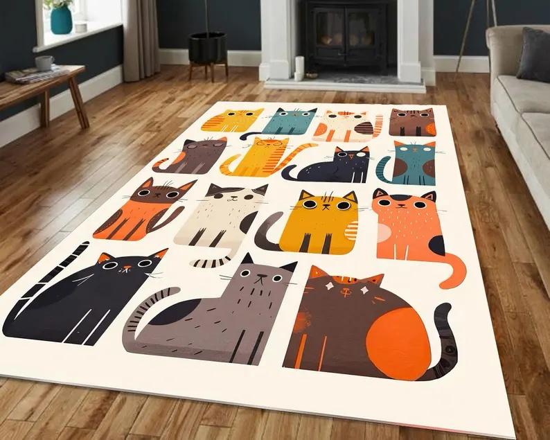 Full Cartoon Cat Carpet Creative Stacking Cat Pattern Rug Living Room Bedroom Cute Home Decoration Entrance Large Anti Slip Mat