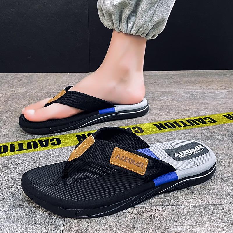 Fashion Canvas Woven Men's Flip Flops Outdoor Anti-skid and Odor Proof Beach Shoes Men's Home Slippers